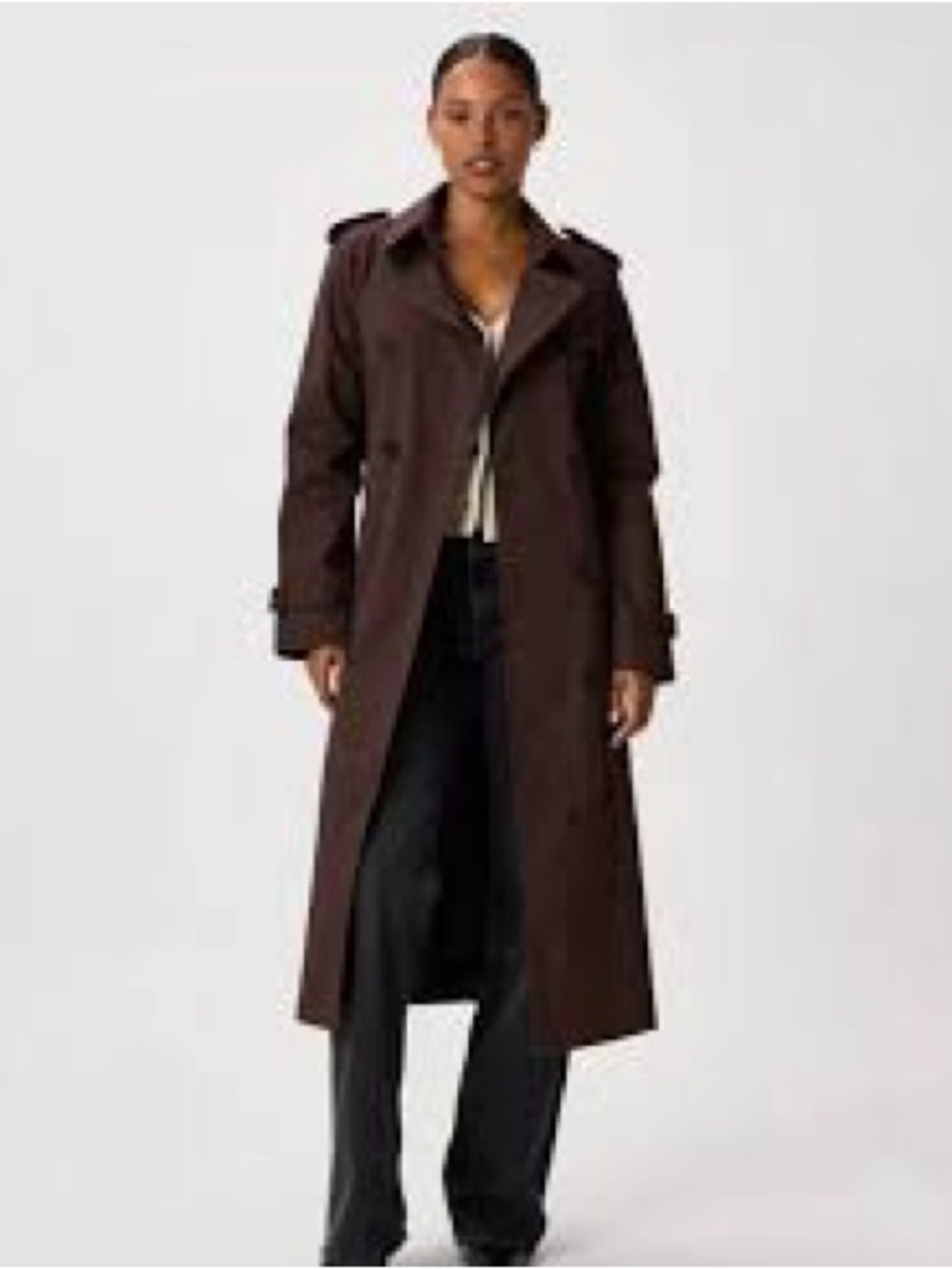 Vintage Chocolate Brown Trench Coat – Longline Belted Outerwear - Picture 2 of 5